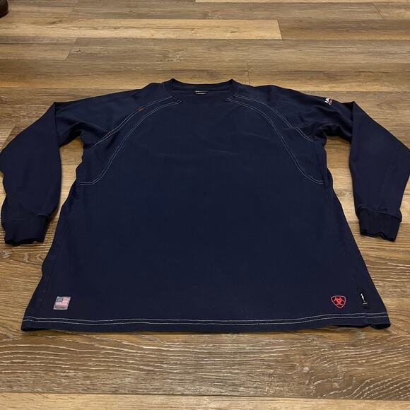 Ariat FR Shirt Mens XLT Navy Long Sleeve Work Flame Resistant CAT 2 NFPA 2112 - Picture 4 of 9